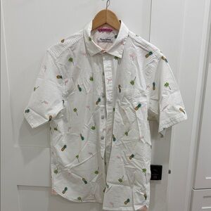 Tommy Bahama nova wave White Shirt Tropical pineapples, flamingos, palm trees